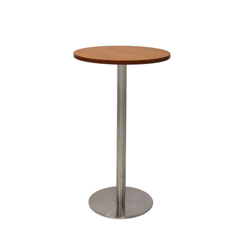 Rapidline Circular Dry Bar Table with flat Disc Base 600mmD x 1050mmH Cherry Stainless Steel