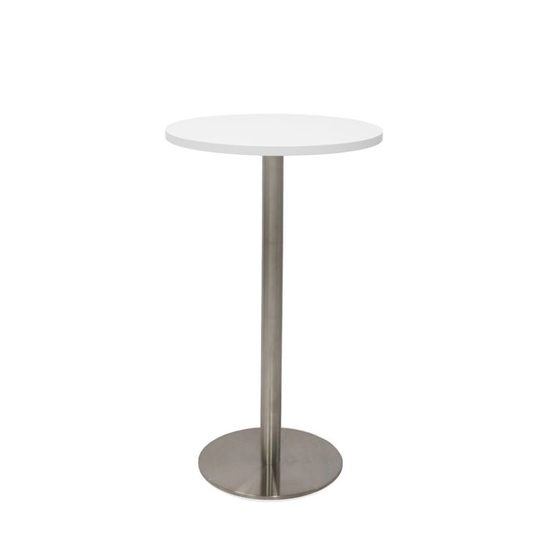 Rapidline Circular Dry Bar Table with flat Disc Base 600mmD x 1050mmH Natural White Stainlees Steel