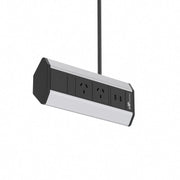 Corner Power Outlet System w/USB Silver Shell Black Coloured Outlets